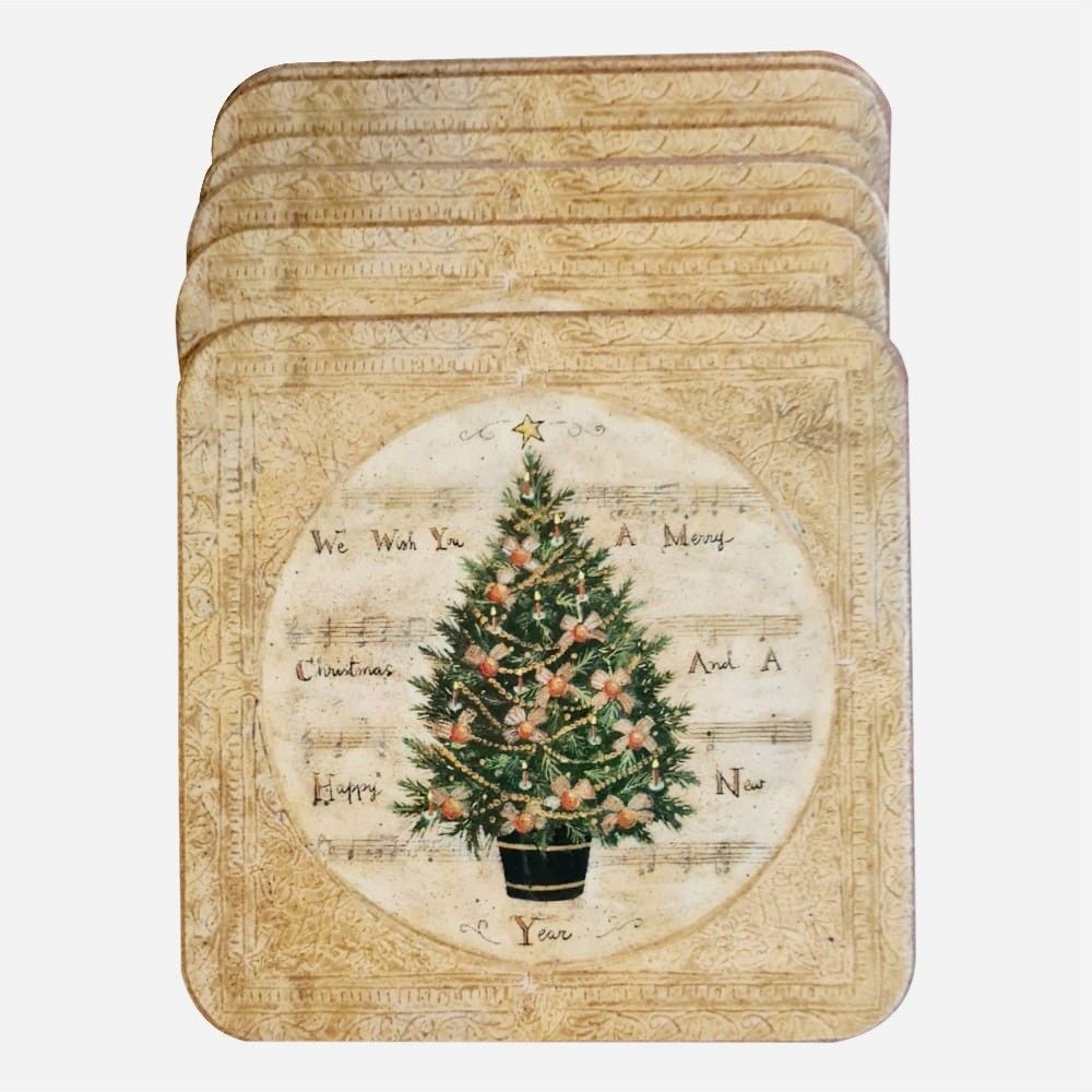 NIB Set of 6 PIMPERNEL Christmas Festive Tree Coasters Cork Back England 4"